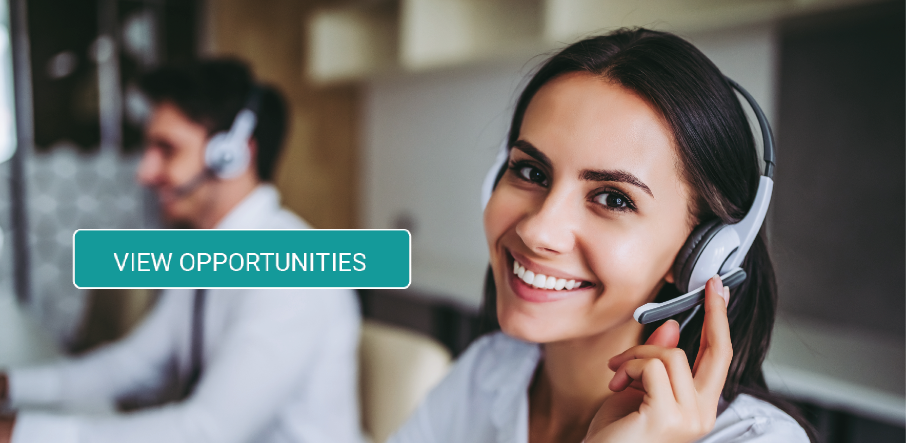 Smiling woman working in call center